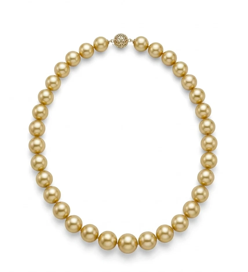 12–15mm Golden South Sea Pearl Necklace — GIA Certified