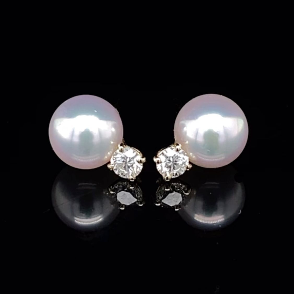 7mm Akoya Pearl and Diamond Grace Earrings, 14K Yellow Gold
