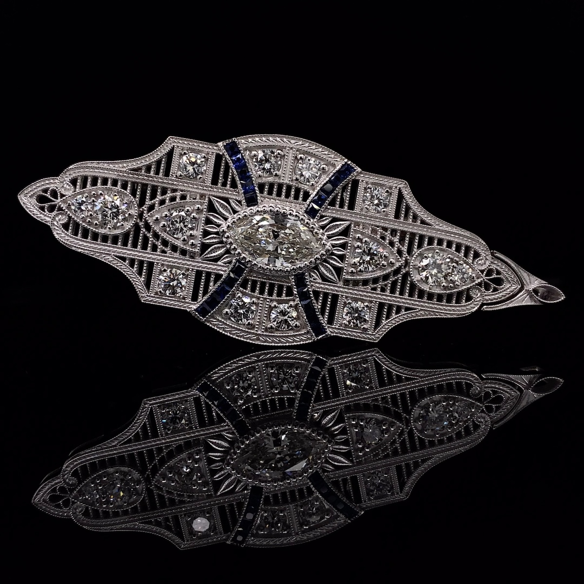 Impossible Platinum Vintage Diamond and Sapphire Pendant