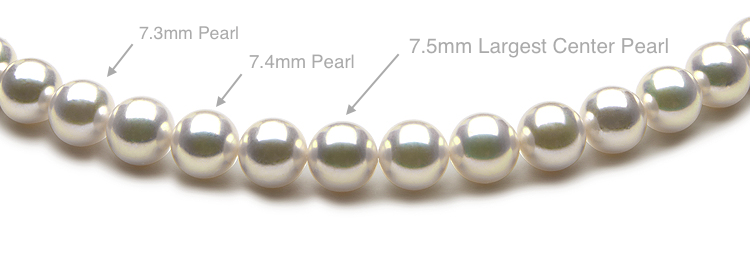 Japanese Akoya Pearl Necklace Graduating from 7mm to 7.5mm