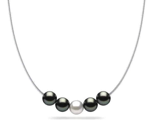 Tahitian Pearl Black and White 5 Pearl Snake Chain Necklace