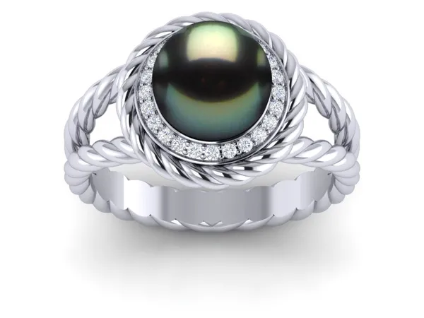 Tahitian Pearl Black South Sea Double Cable Ring