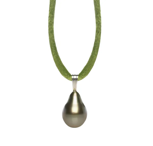 Pearl Silk Cord Necklace with Black Tahitian Pearl