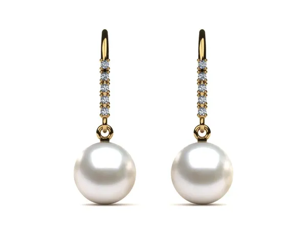 Japanese Akoya Pearl and Diamond Shepherds Hook Earring
