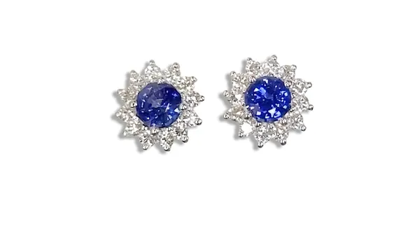 Sapphire Diamond Surround Earring in 14K White 1.80 carat S