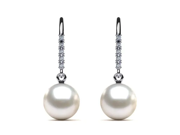 Freshwater Diamond Shepherds Hook Pearl Earrings