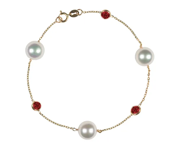 Japanese Akoya Pearl and Ruby Bracelet