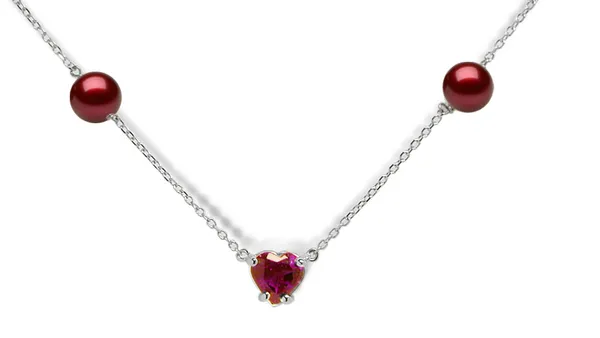 Cranberry Pearl and Heart Tin Cup Necklace