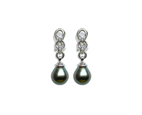 Tahitian Drop Pearl and Diamond Earrings