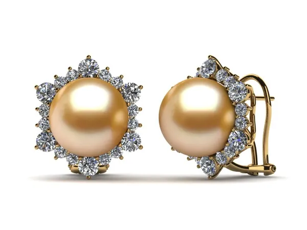 Golden Pearl Earring With Diamonds Classic Style