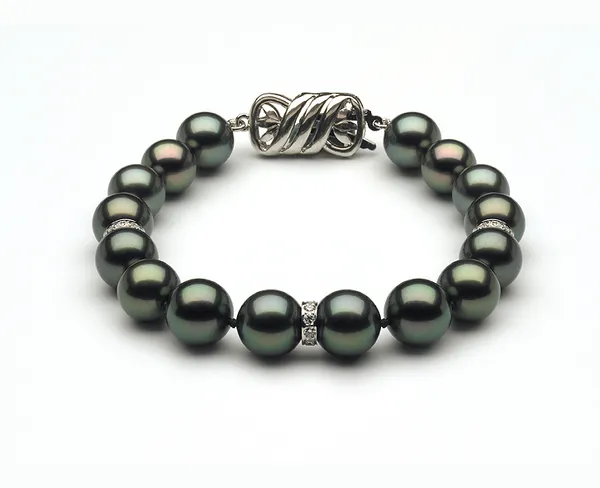 10 to 11mm Tahitian Pearl Bracelet with Diamond Rondells