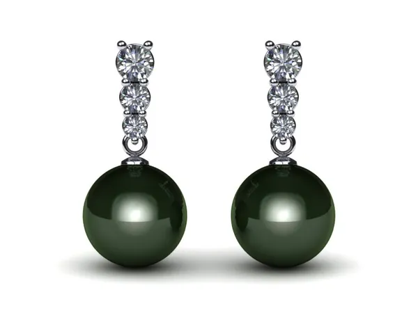 14K White Gold Diamond & Tahitian Pearl Tapered Pearl Earring