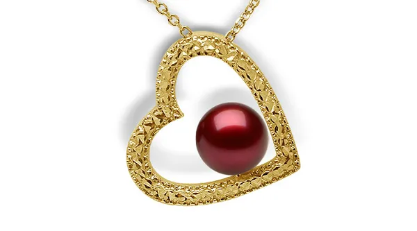 Cranberry Diamond Cut Heart Pearl Pendant