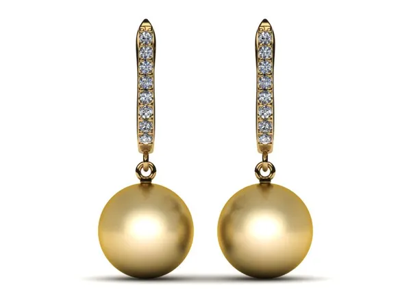 Golden Pearl Earring Diamond Open Lever Back .16 carats t.d.w.