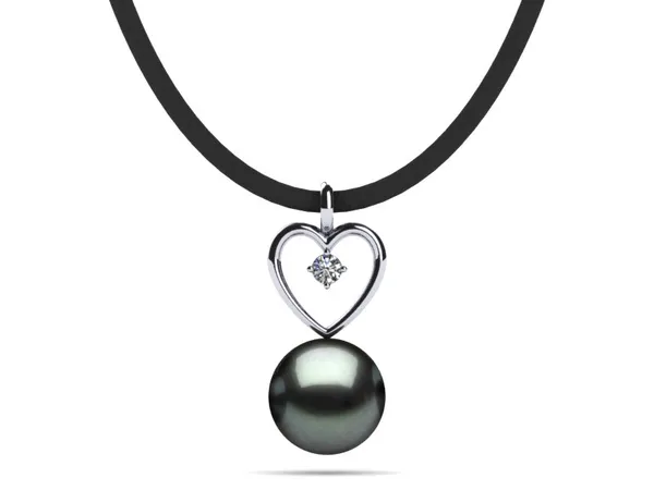 Tahitian Pearl & Diamond Leather Heart Necklace