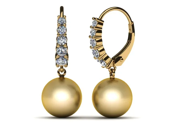 Golden South Sea Tapered Lever Back Earring .62 carats t.d.w.