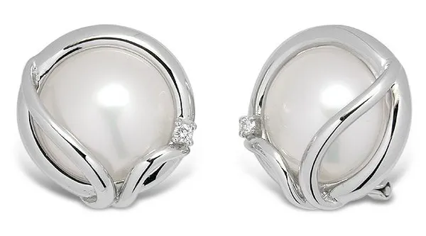Mabe Pearl and Diamond Earrings set in 14K White Gold
