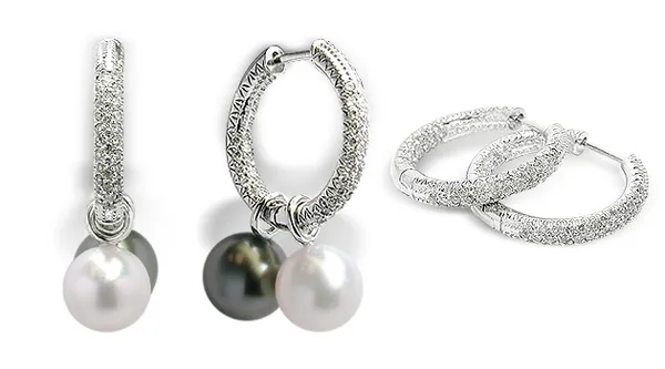 Micro Pave Hoop Earrings with White/ Black Pearls