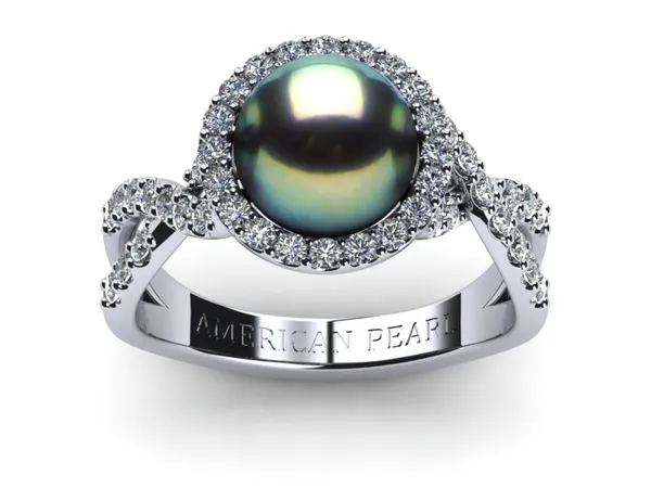 Tahitian Pearl Flow Engagement Ring & Wedding Band Set