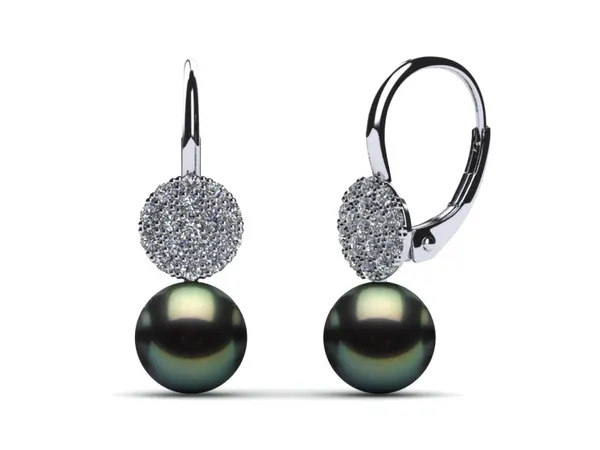 Tahitian Pearl Leverback Flower Diamond Earring