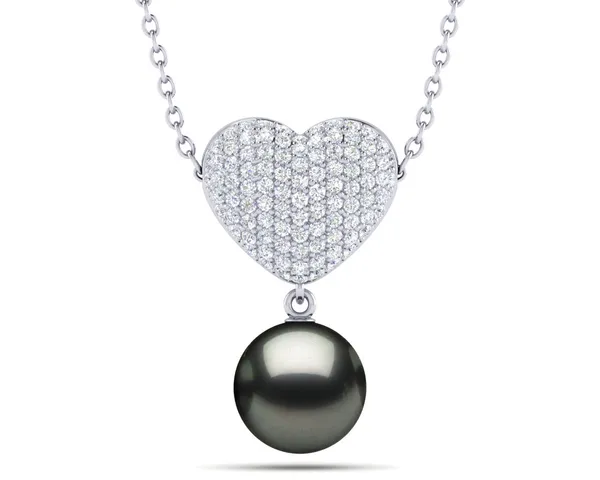 Tahitian Pearl Puff Heart Pendant with Diamonds
