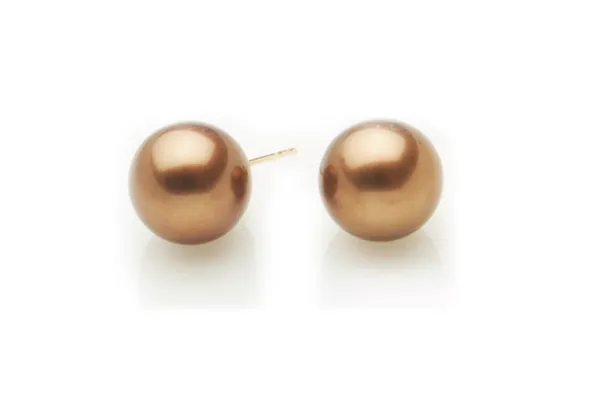9mm Freshwater Mocha Pearl Earring set in 14K Yellow Gold