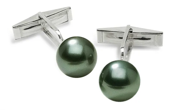 Sleeve Cuff Links - Black Green Tahitian Cultured Pearl - 14K Gold
