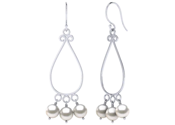 Triple Pearl Dangle Cultured Pearl Earring