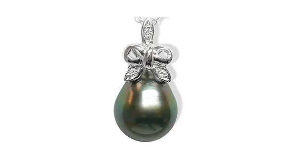 Ribbon Tahitian Black Pearl Drop Pendant