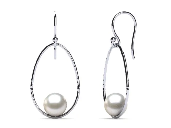 South Sea Pearl Earring Drop Hoop Hammered