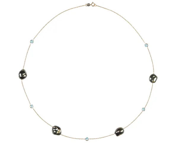 Tahitian Keshi and Aquamarine Tin Cup Necklace