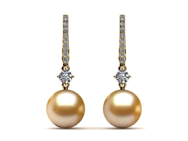 Golden Pearl Leverback Earring With 20 Pointer