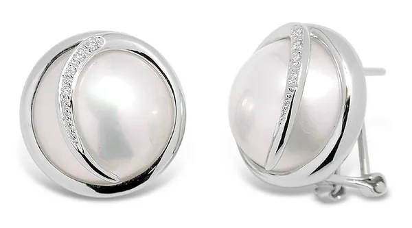 Mabe Pearl and Diamond Earring set in 14K White Gold