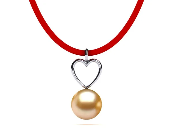 Golden Pearl Leather Heart Necklace