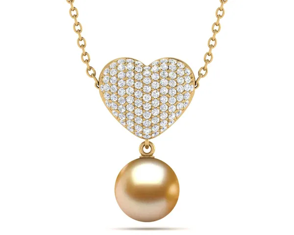 Golden Pearl Puff Heart Pendant