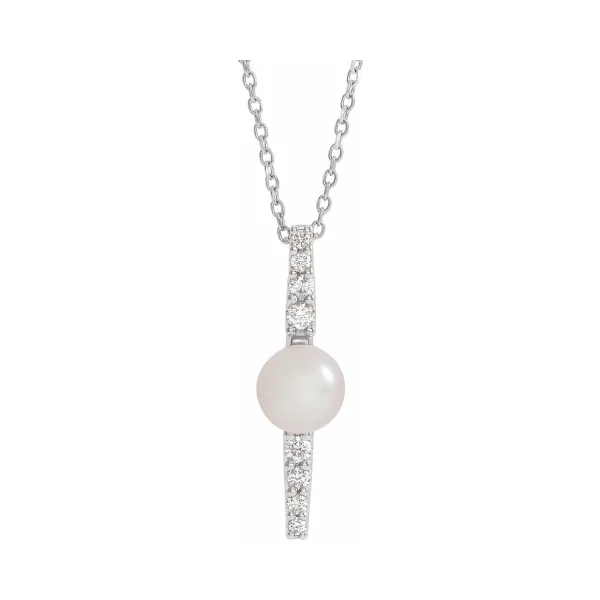 Freshwater Pearl & Diamond Bar Pendant Necklace