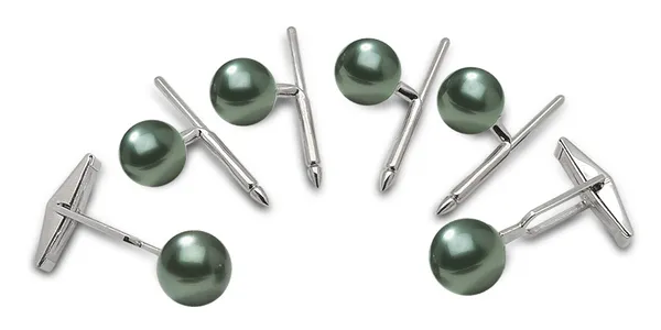 Cuff Links - Black Green Tahitian Cultured Pearl - 14K Gold