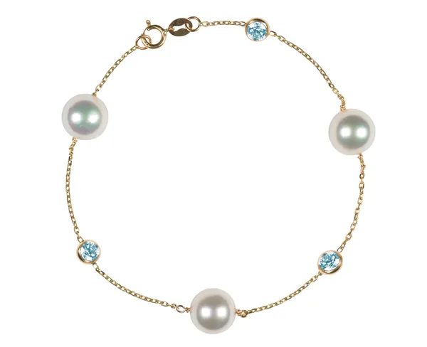 Japanese Akoya Pearl and Aquamarine Bracelet