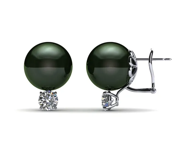11mm Black South Sea Tahitian Pearl Earring with .70 carats tdw