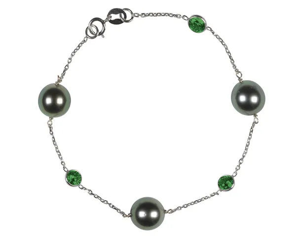 Tahitian Pearl and Emerald Bracelet