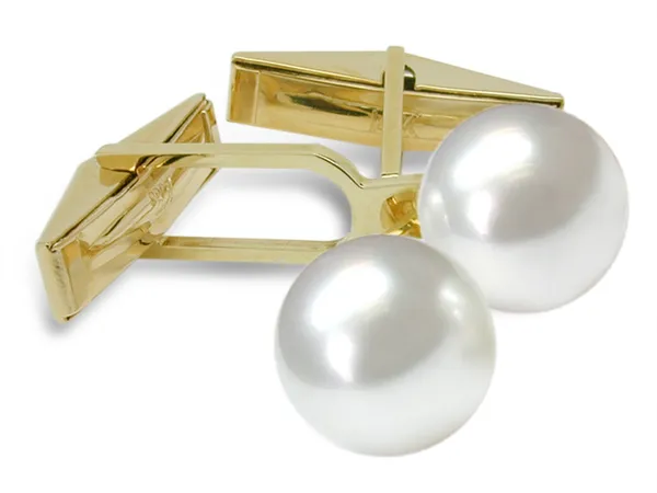 Sleeve Cuff Links - Australian White South Sea Cultured Pearl - 14K Gold