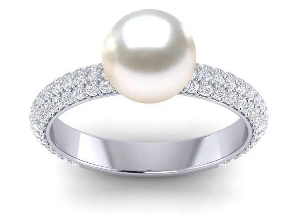 South Sea Pearl Three Row Pave Style Ring