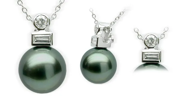 Deco a Black Tahitian South Sea Cultured Pearl Pendant