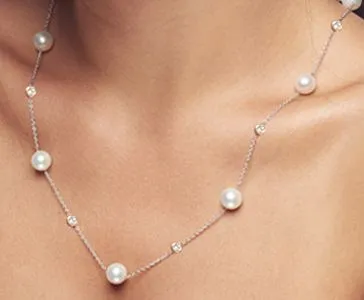 7.5 x 8 mm Cultured Pearl and Diamond Tin Cup Necklace