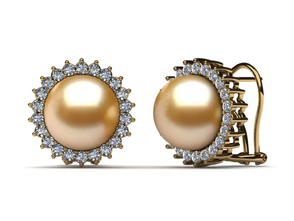 Golden Pearl 11.5mm Sunflower Earring .96 carats t.dw.