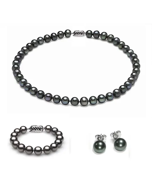 Complete set of AAA Quality 6.5-7.0 mm Black Freshwater Pearls