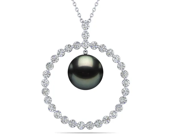 Tahitian Pearl Single Prong Diamond Pendant