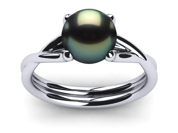 Tahitian Pearl Twisted Shiny Engagement Ring and Wedding Band Set