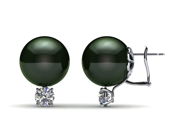 13mm Black South Sea Tahitian Pearl Earring with 1.0 carat t.d.w