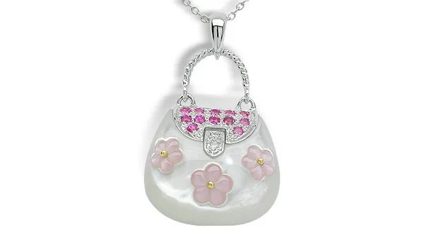 SOLD - Floral Purse a Mother of Pearl Pendant